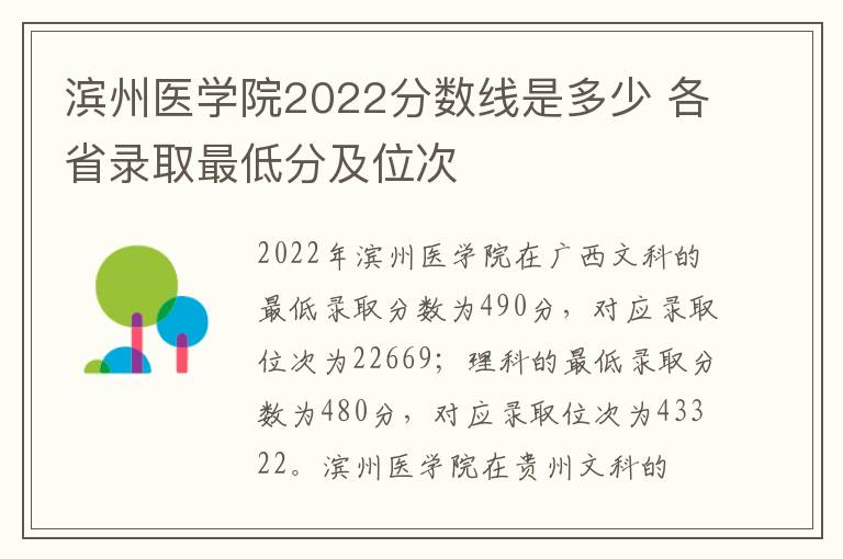 滨州医学院2022分数线是多少 各省录取最低分及位次