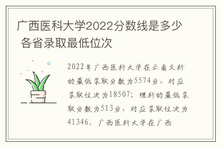 广西医科大学2022分数线是多少 各省录取最低位次