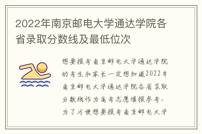 2022年南京邮电大学通达学院各省录取分数线及最低位次