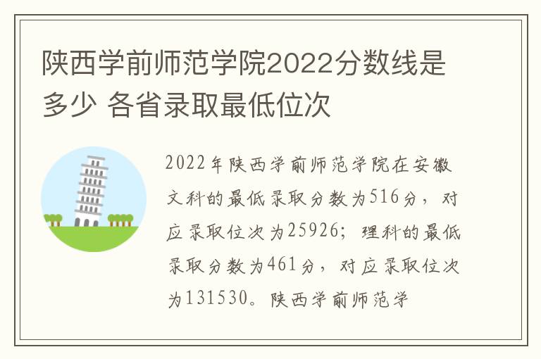 陕西学前师范学院2022分数线是多少 各省录取最低位次