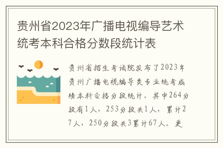 贵州省2023年广播电视编导艺术统考本科合格分数段统计表