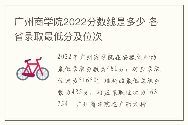 广州商学院2022分数线是多少 各省录取最低分及位次