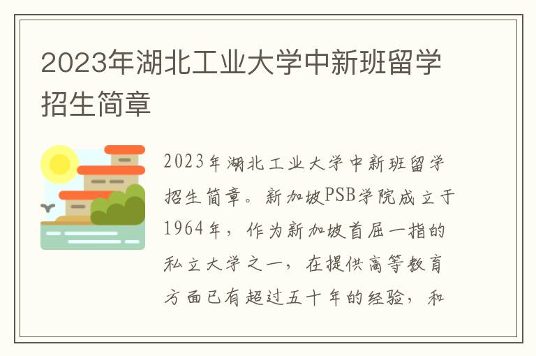 2023年湖北工业大学中新班留学招生简章