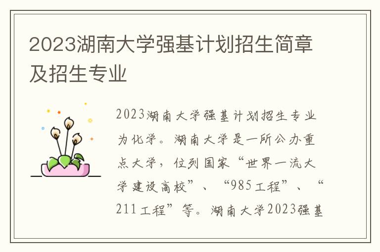 2023湖南大学强基计划招生简章及招生专业