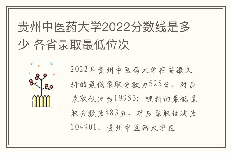 贵州中医药大学2022分数线是多少 各省录取最低位次