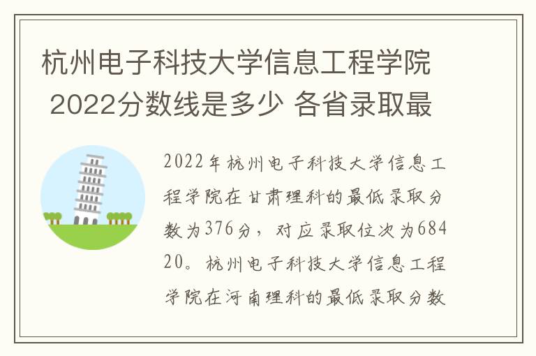 杭州电子科技大学信息工程学院 2022分数线是多少 各省录取最低位次