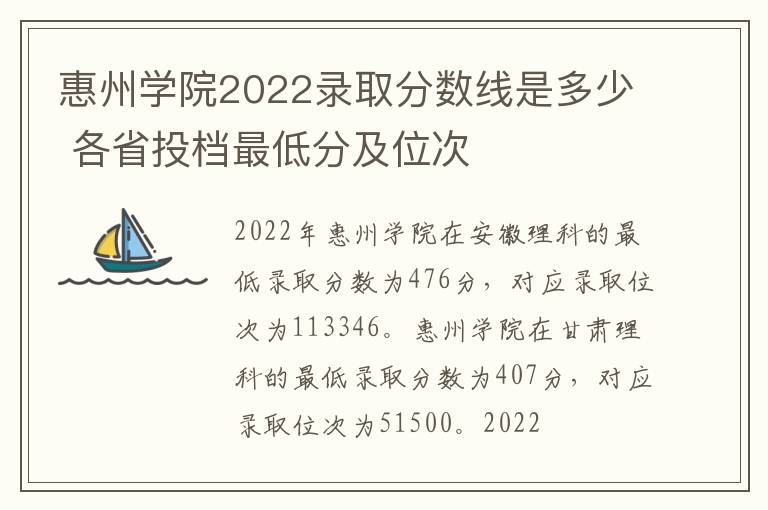 惠州学院2022录取分数线是多少 各省投档最低分及位次