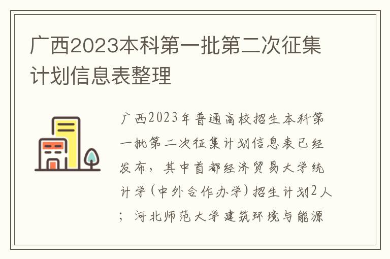 广西2023本科第一批第二次征集计划信息表整理