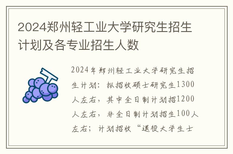 2024郑州轻工业大学研究生招生计划及各专业招生人数