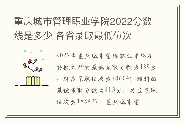 重庆城市管理职业学院2022分数线是多少 各省录取最低位次