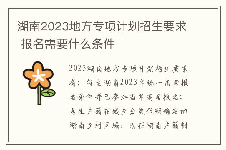 湖南2023地方专项计划招生要求 报名需要什么条件