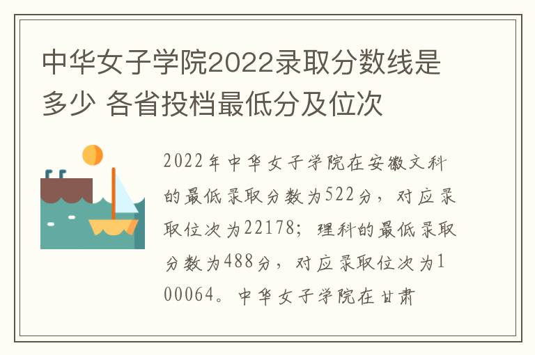 中华女子学院2022录取分数线是多少 各省投档最低分及位次