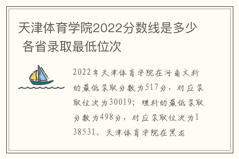 天津体育学院2022分数线是多少 各省录取最低位次