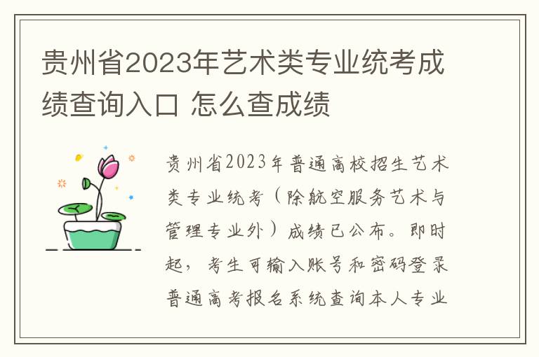 贵州省2023年艺术类专业统考成绩查询入口 怎么查成绩