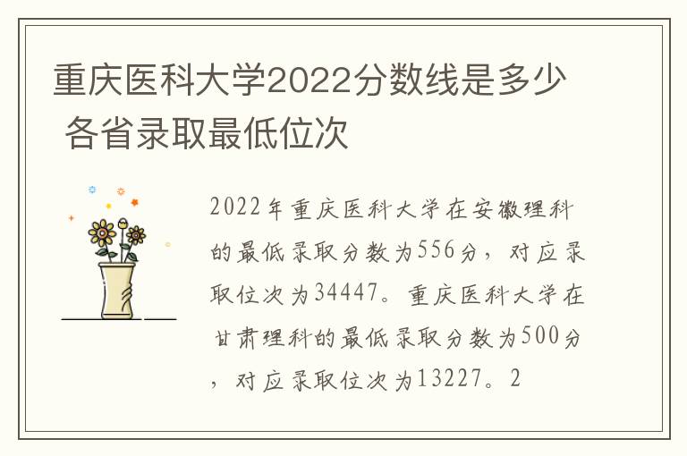 重庆医科大学2022分数线是多少 各省录取最低位次