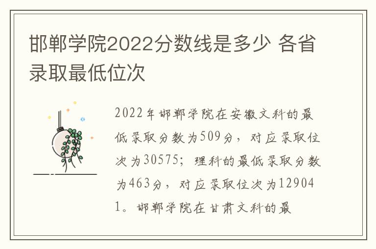 邯郸学院2022分数线是多少 各省录取最低位次