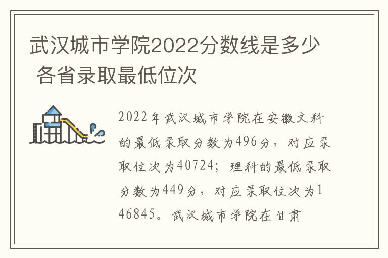 武汉城市学院2022分数线是多少 各省录取最低位次