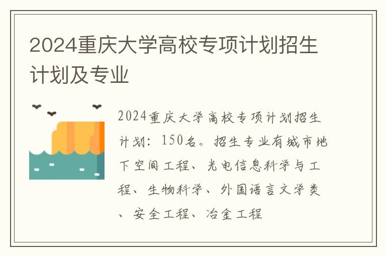 2024重庆大学高校专项计划招生计划及专业
