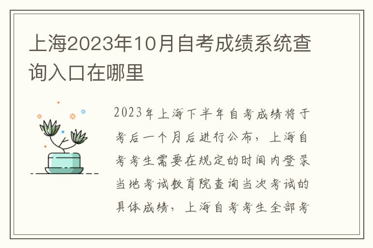 上海2023年10月自考成绩系统查询入口在哪里